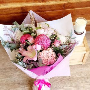 Seasonal Pink beauty bouquet with Candle