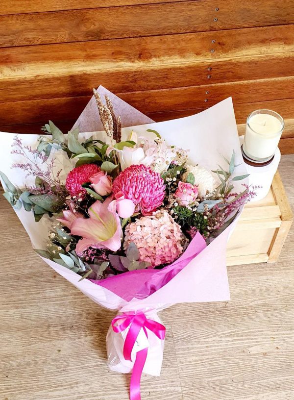 Seasonal Pink beauty bouquet with Candle