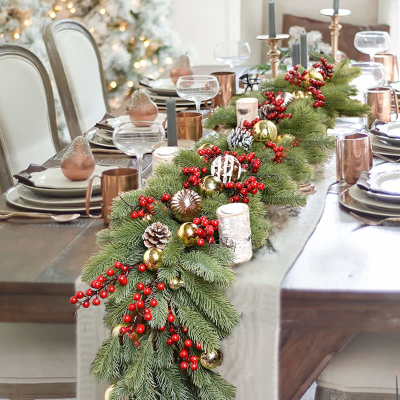 Cheerful red holly berries in floral centerpiece