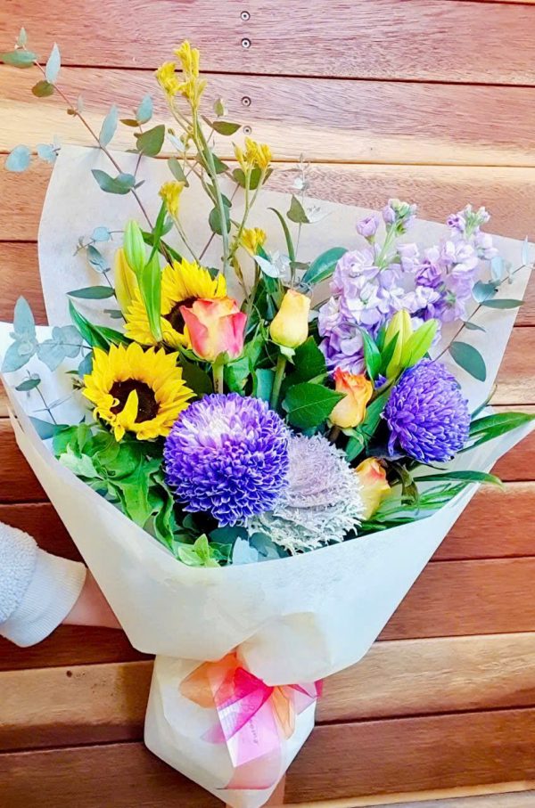 Golden Sunflower and Rose Bouquet